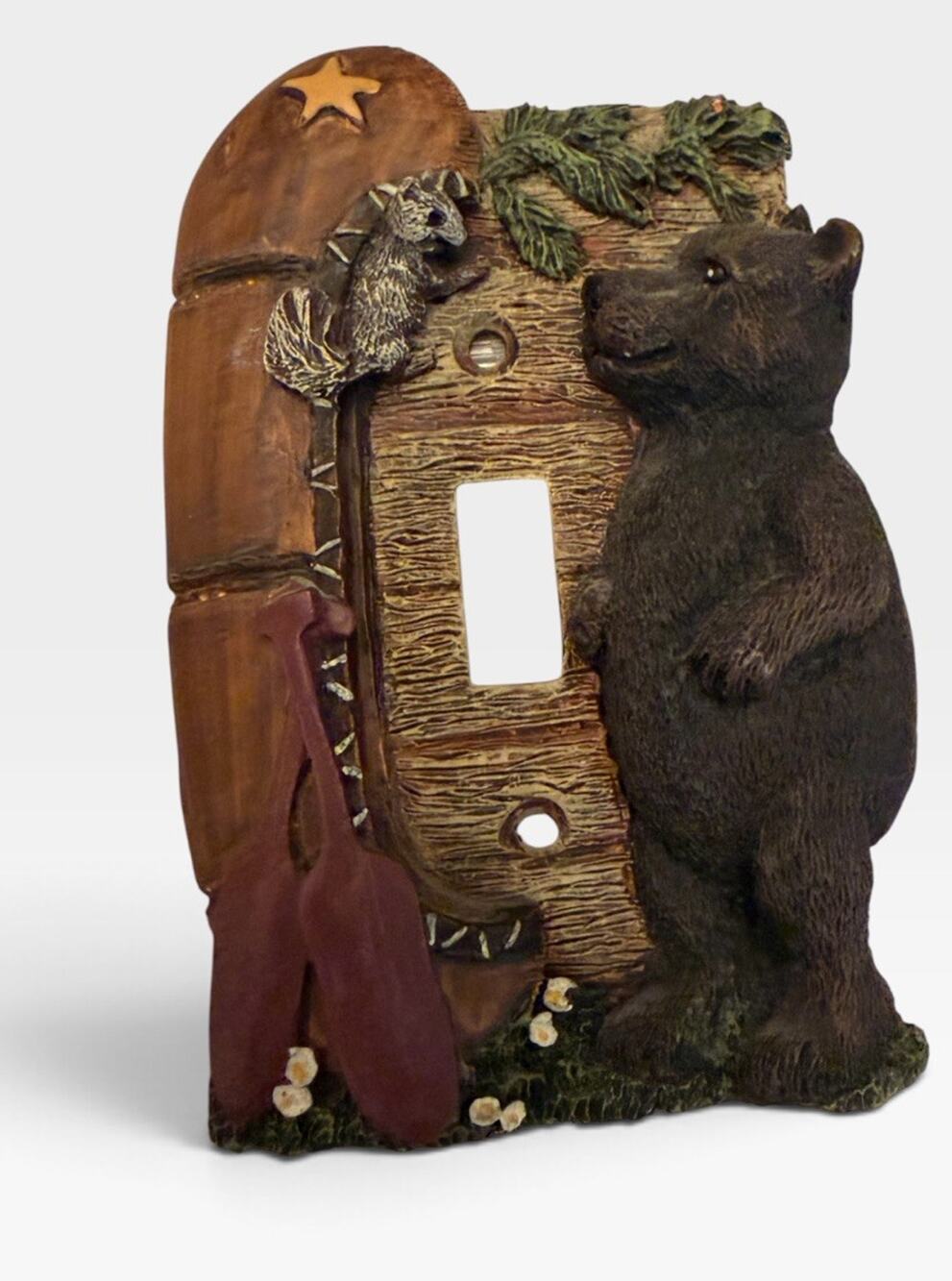 Vintage Black Bear Light Switch Plate 3D Canoe Squirrel Cabin Cottage Rustic